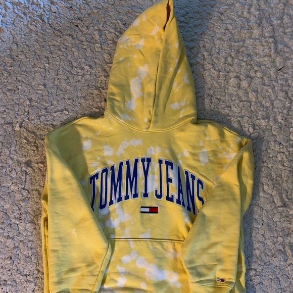 Tommy Hilfiger | Shirts | Yellow Tommy Hilfiger Hoodie With Bleach Spots |  Poshmark